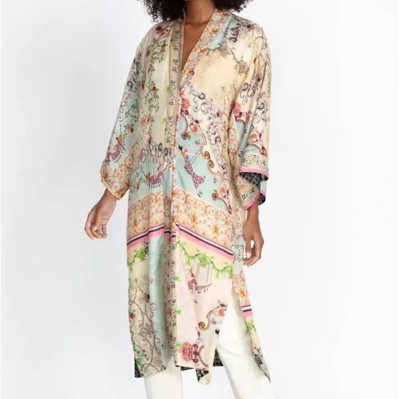 Johnny Was Sweaters - Johnny Was Millay Vlasta Floral Contrast Border Print Reversible Silk Kimono XL